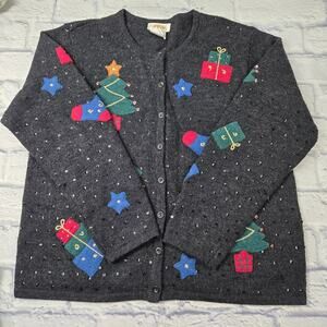 Vintage Talbots Embellished Wool Sweater Christmas made in Hong Kong sz Medium